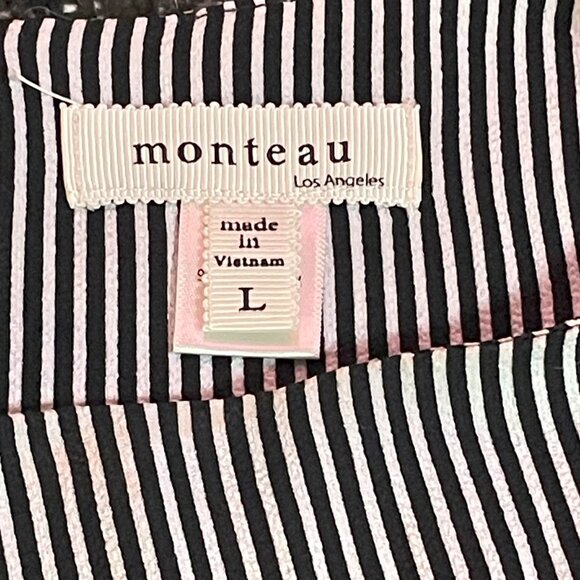 Monteau Black and White Vertical Stripe Sleeveless Top - L - Picture 2 of 3